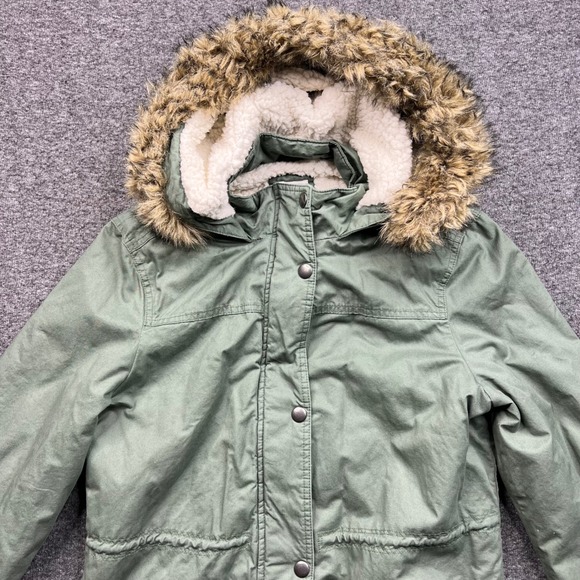 Gap Parka Womens Medium Olive Green Sherpa Faux Fur Hooded Jacket 704423-01 - Picture 4 of 16